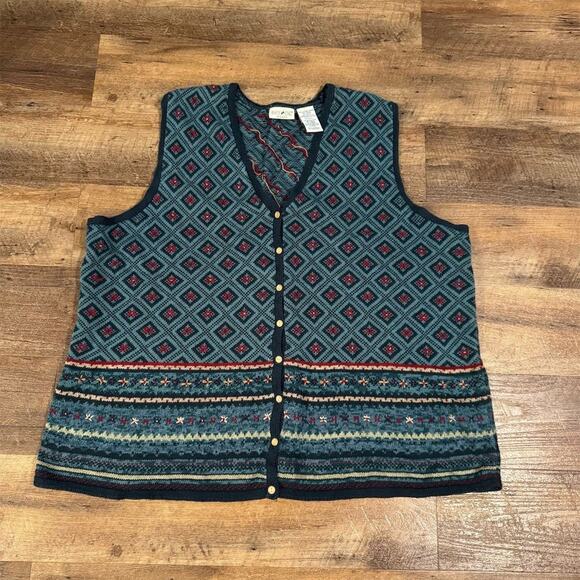 VTG Sweater Vest 22W 3D Textured Cottage Core Grandma White Stag Holidays FLAWS - Picture 1 of 12